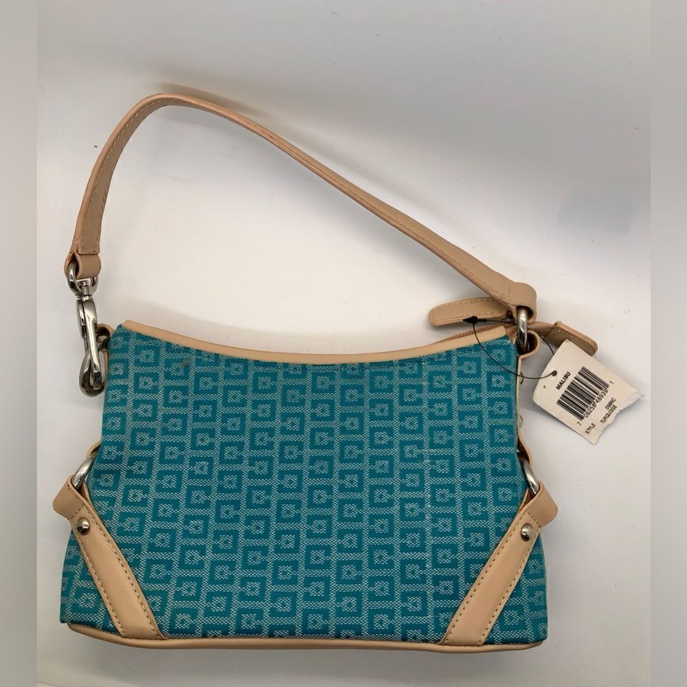 NWT Charter Club Purse Small zippered handbag teal with tan leather